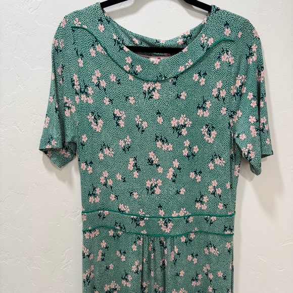 Boden Ava Jersey Midi Dress Forest/Chalky Pink Daisy Spring Women's 12 Tall** - Picture 6 of 15